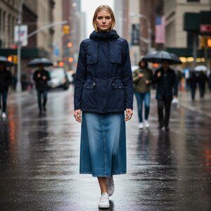 MANGO Navy Windbreaker Jacket Lightweight Parka Stand-up Collar